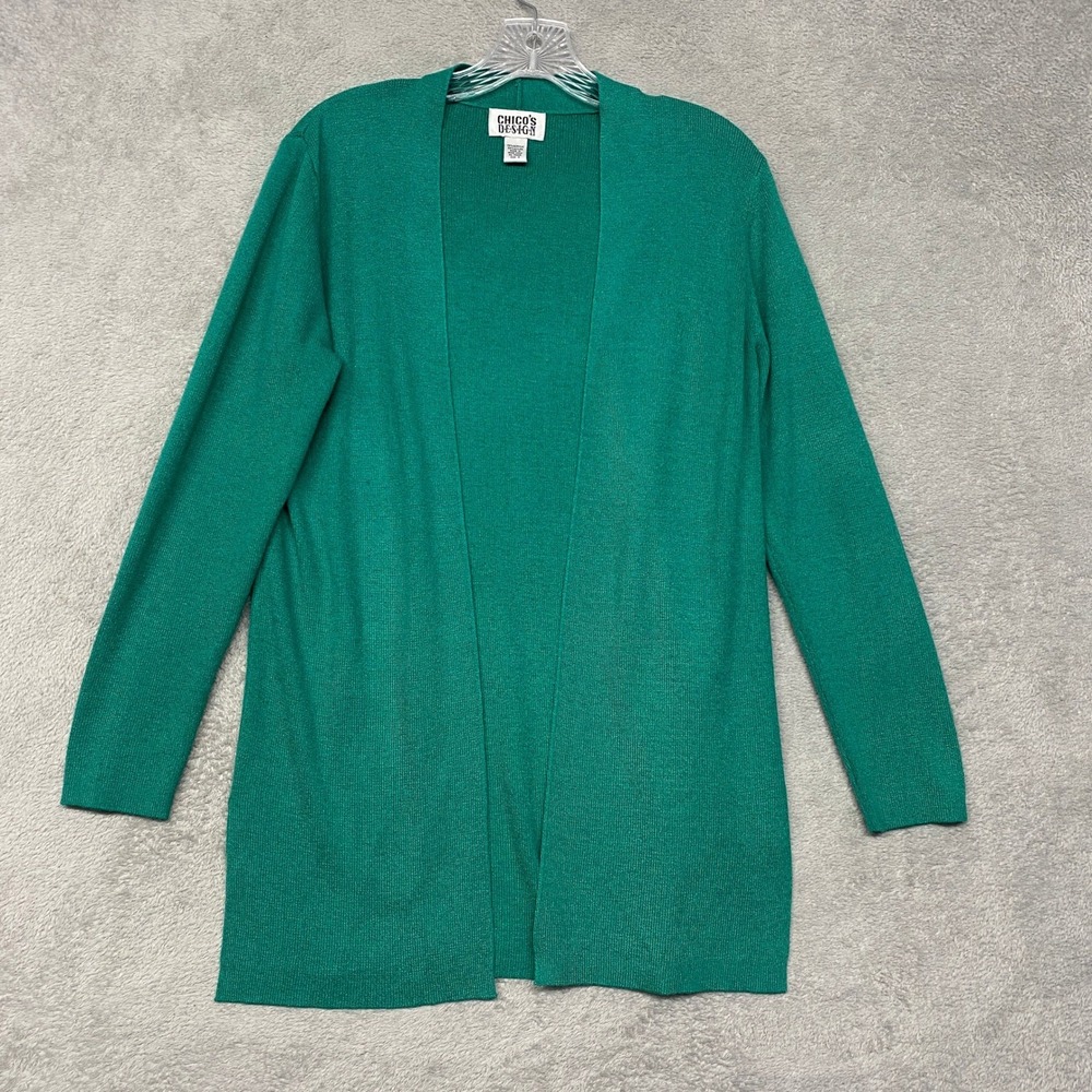 Chicos Sweater Womens S‎ Green Open Front Cardigan Long Sleeve Acrylic Blend 0